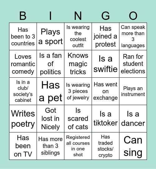 Human Bingo AUB Edition Bingo Card
