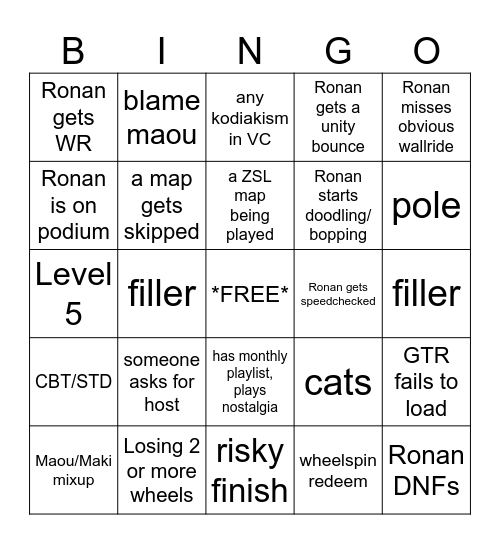 Ronan's Zeep bingo Card