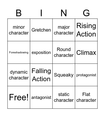 Narrative Elements Bingo Card