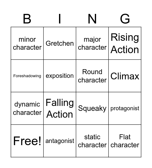 Narrative Elements Bingo Card