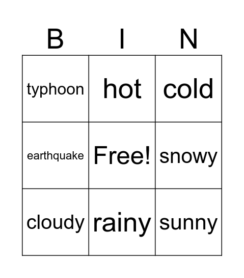 weather Bingo Card