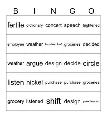Third Grade 3B (last half) Bingo Card