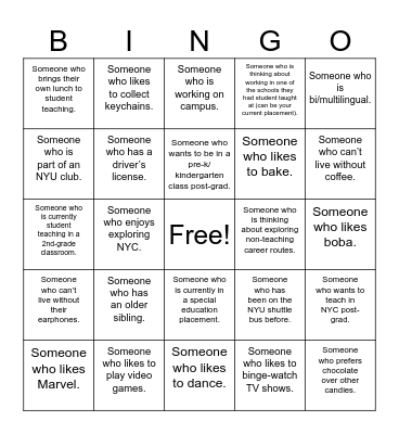 Get to Know You BINGO! Bingo Card