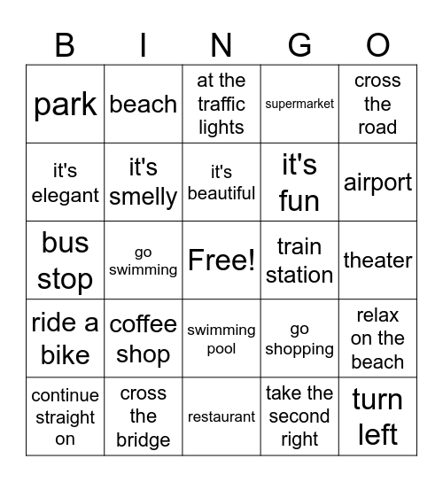 In the town / directions Bingo Card