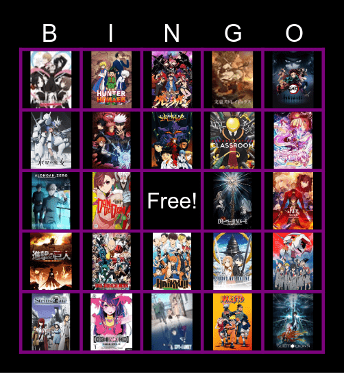 Anime Bingo Card