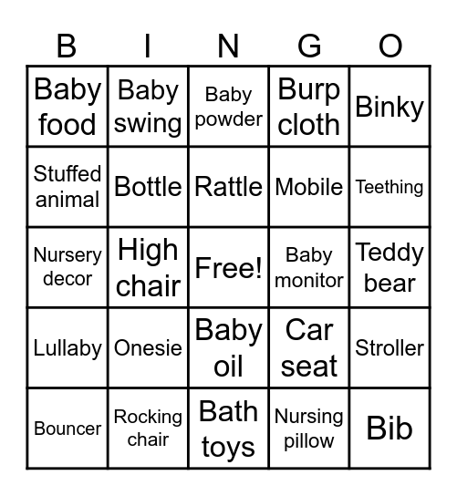 Baby Wian Shower Bingo Card