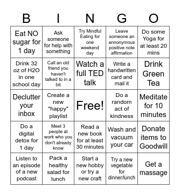 Healthy Human Bingo Card