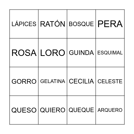 BINGO DE PALABRAS Bingo Card
