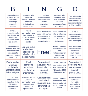 SHPE Bechtel LinkedIn Bingo Card