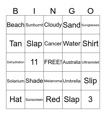 Yr7 - Sunsmart Bingo Card