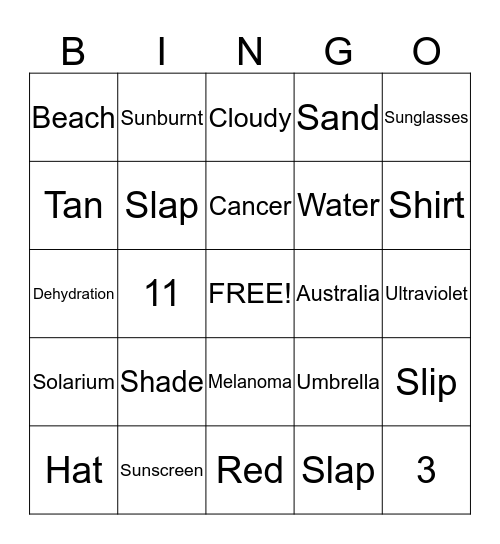 Yr7 - Sunsmart Bingo Card