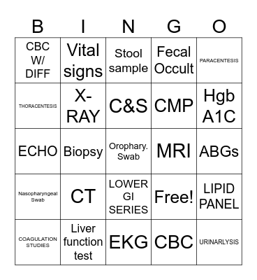 Diagnostics Bingo!! Bingo Card
