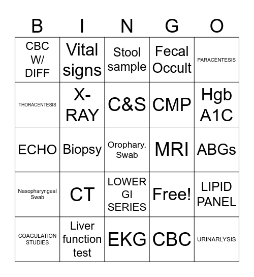 Diagnostics Bingo!! Bingo Card