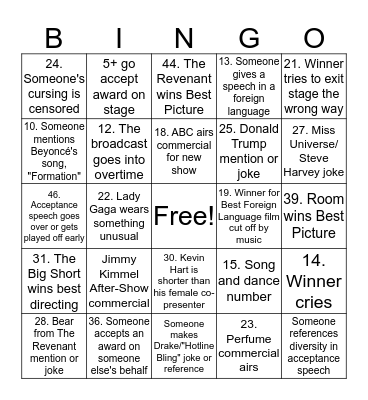 Oscars Bingo Card