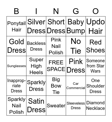 Red Carpet Bingo Card