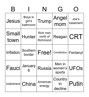 Republican Debate Bingo Card