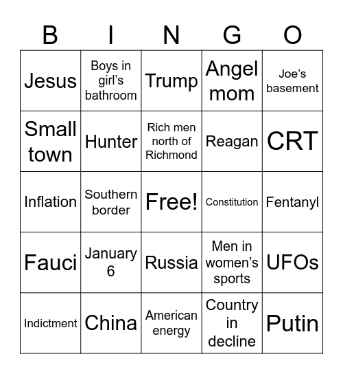 Republican Debate Bingo Card