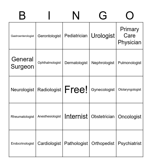 Health Science - Physicians Bingo Card