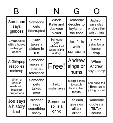 Drink Every Time... Bingo Card