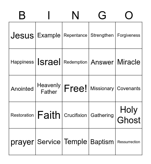 General Conferance Bingo Card