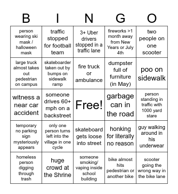 Streets of USC Bingo Card