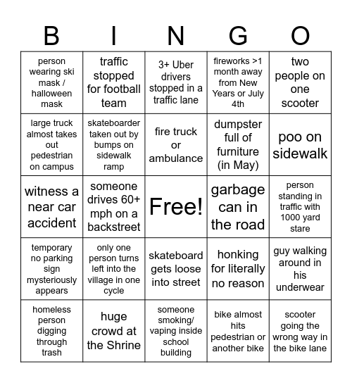 Streets of USC Bingo Card