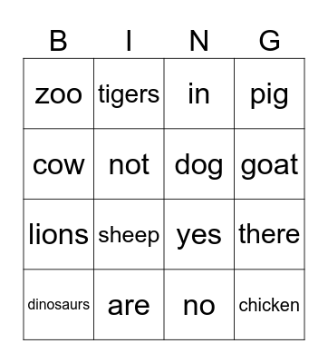 Vocabulary Bingo Card