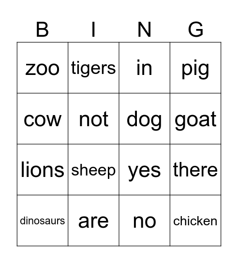 Vocabulary Bingo Card