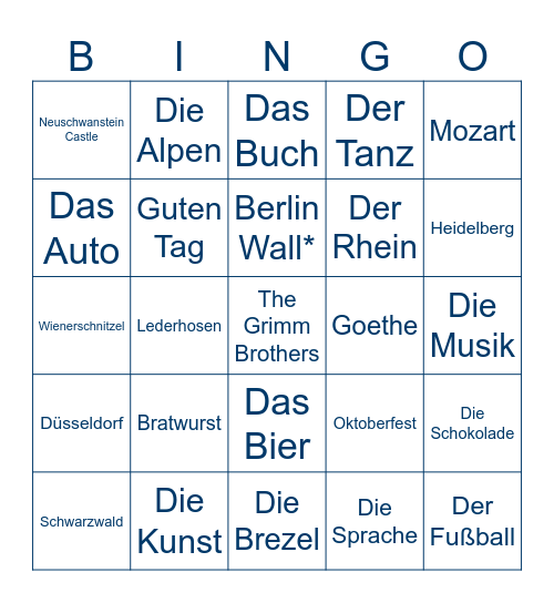 Deutsch! Bingo Card