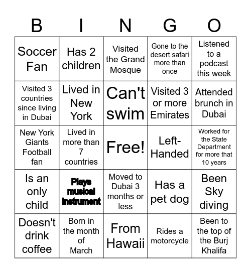 Social Hour Bingo Card