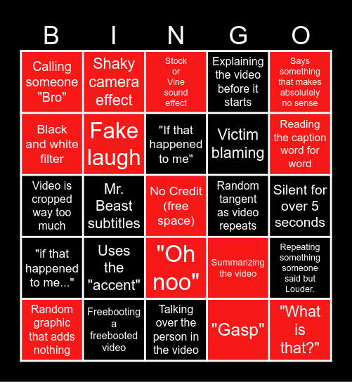 Sssniperwolf Bingo Card