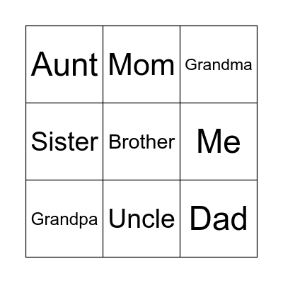 Family Bingo Card