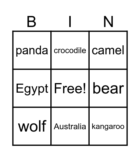 Wild animals Bingo Card