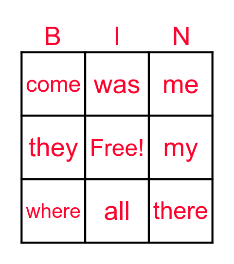 Red words Bingo Card