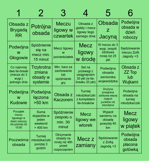 Sędziowskie bingo Card