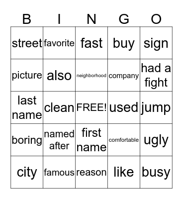 Untitled Bingo Card