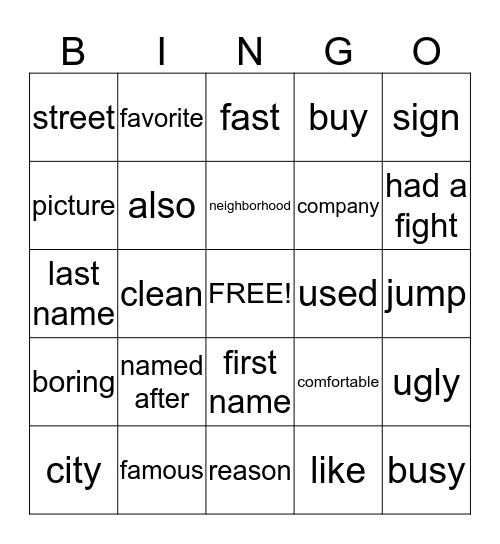 Untitled Bingo Card
