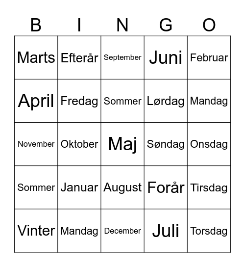 kalender Bingo Card