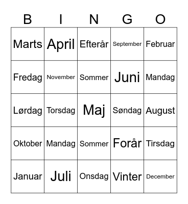 kalender Bingo Card