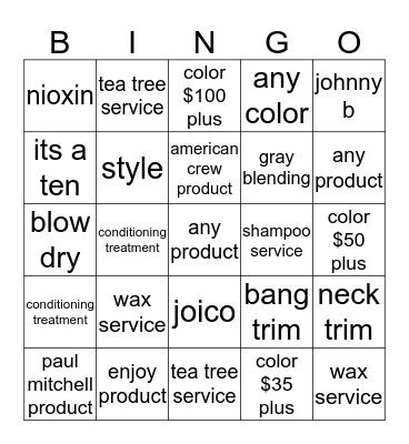 service bingo Card