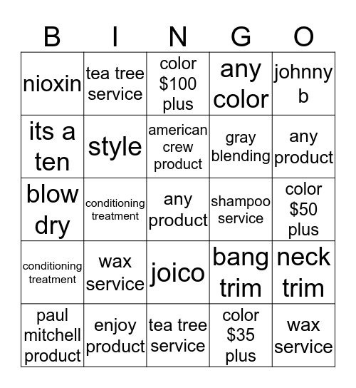 service bingo Card