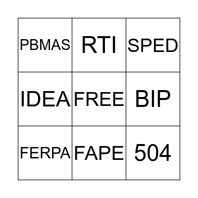 Special Education Bingo Card