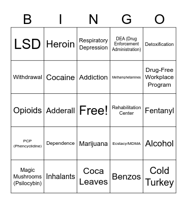 Dangerous Drugs Bingo Card