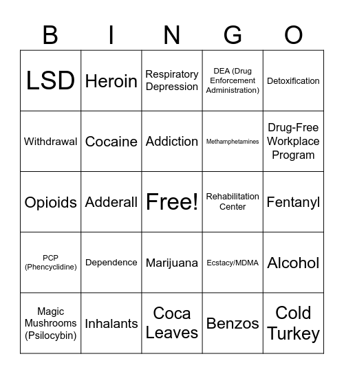 Dangerous Drugs Bingo Card