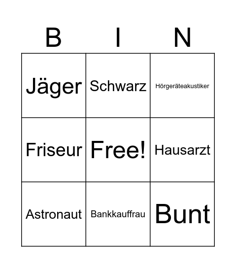 Berufe Bingo Card
