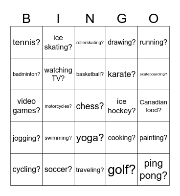 Do you like... Bingo Card