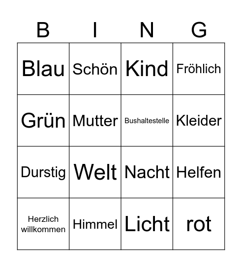 Begrüßung, etc. Bingo Card