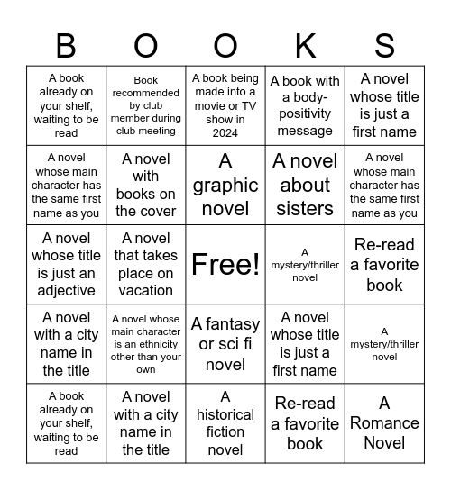 Book Club Bingo! Bingo Card