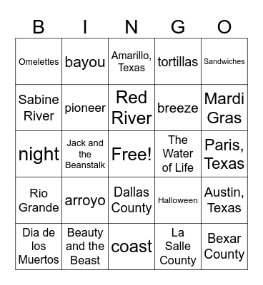 Texas Influence Bingo Card