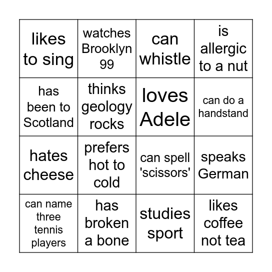 Mixer Bingo Card